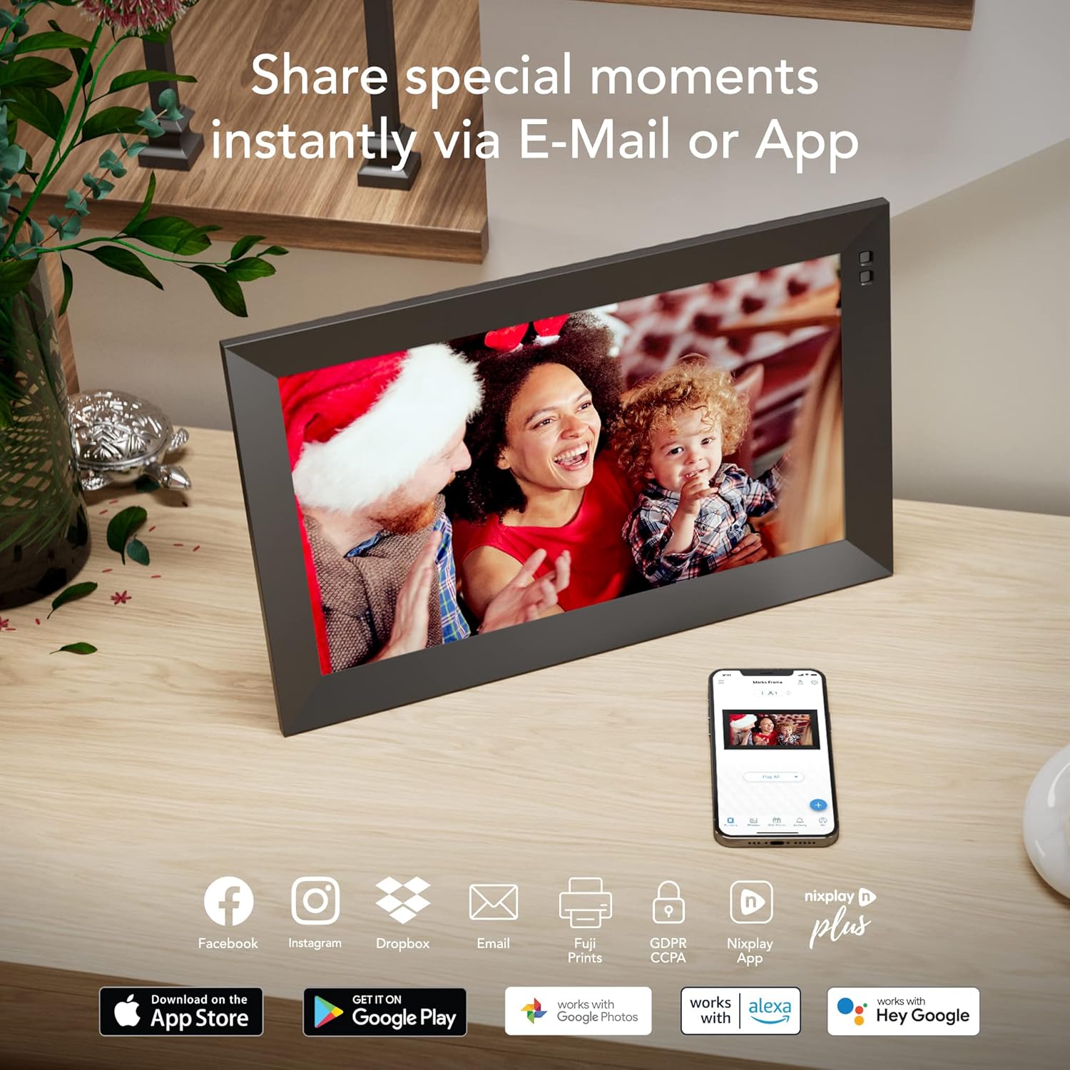 Nixplay 15.6 inch Smart Digital Photo Frame with WiFi (W15C) - Black - Share Photos and Videos Instantly via Email or App