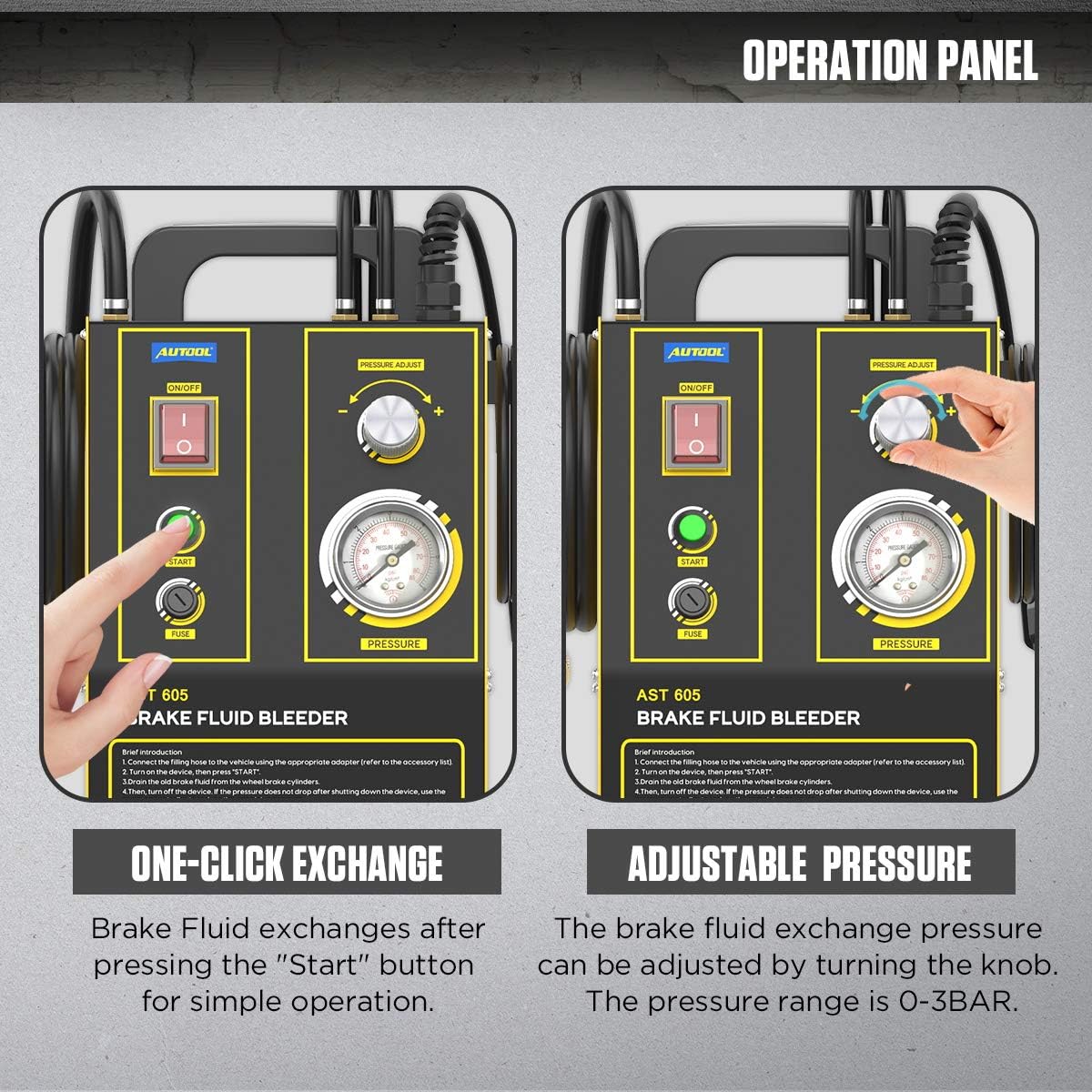 ourantools Automotive Brake-Fluid Bleeder Kit - 110V Electric Automatic Brake Oil Exchanger Tool with Adjustable Pressure (8.7~43.5psi) for All Vehicles