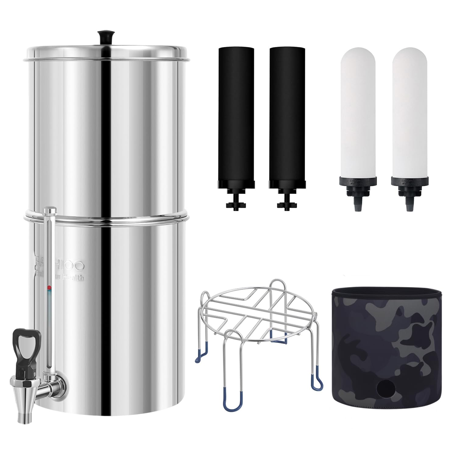Gravity-fed Water Filter System and 4 Filters (2 Ceramics Filters and 2 Black Carbon Filters)
