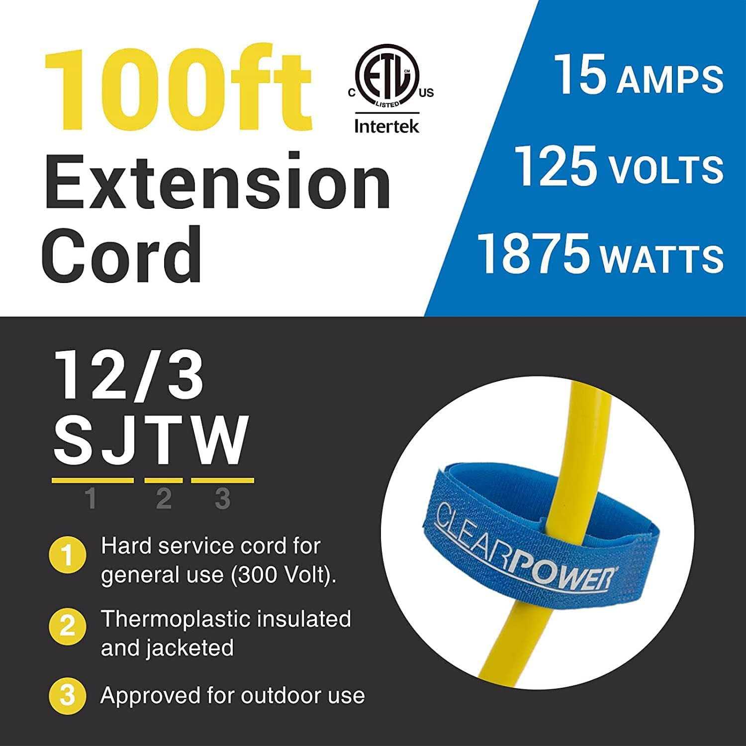 Clear Power 12/3 SJTW Heavy Duty Outdoor Extension Cord - Shop Hardware Tools Online Store