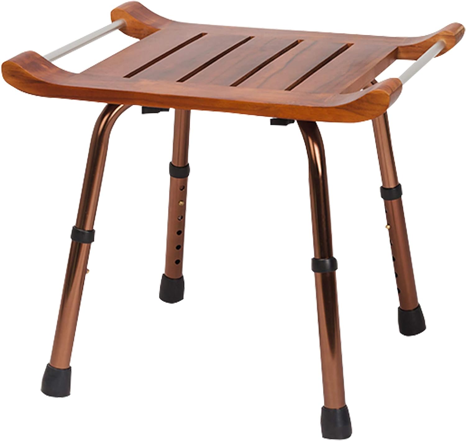PAGLE Wood Bath Shower Stool Spa Shower Chair with Arm Teak Bath Bench Stool with Non-Slip Feet Adjustable Height Shower Seat Lightweight Bathtub Chair for Elderly Senior Handicap Disable