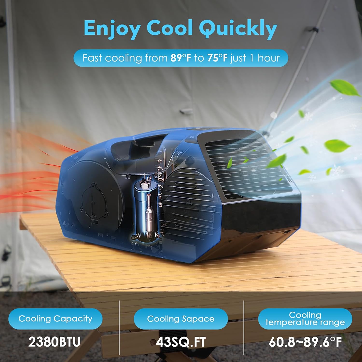 2380BTU Camping Air Conditioners - Enjoycool 14lb Tent Air Conditioner with Remote Control, Portable ac for Truck Outdoor/RVs/Fishing or Pet (Battery Not Included)