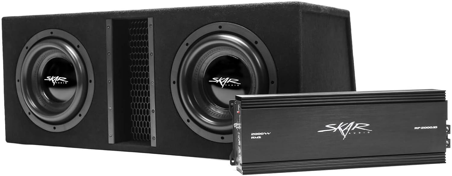 Skar Audio Dual 10" Complete 4, 000 Watt EVL Series Subwoofer Bass Package - Includes Loaded Enclosure with Amplifier