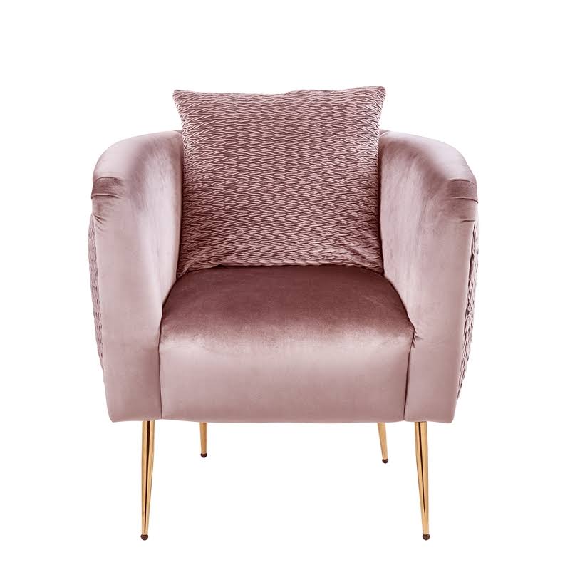 Lilola Home Natalie Blush Pink Velvet Barrel Accent Chair with Metal Legs