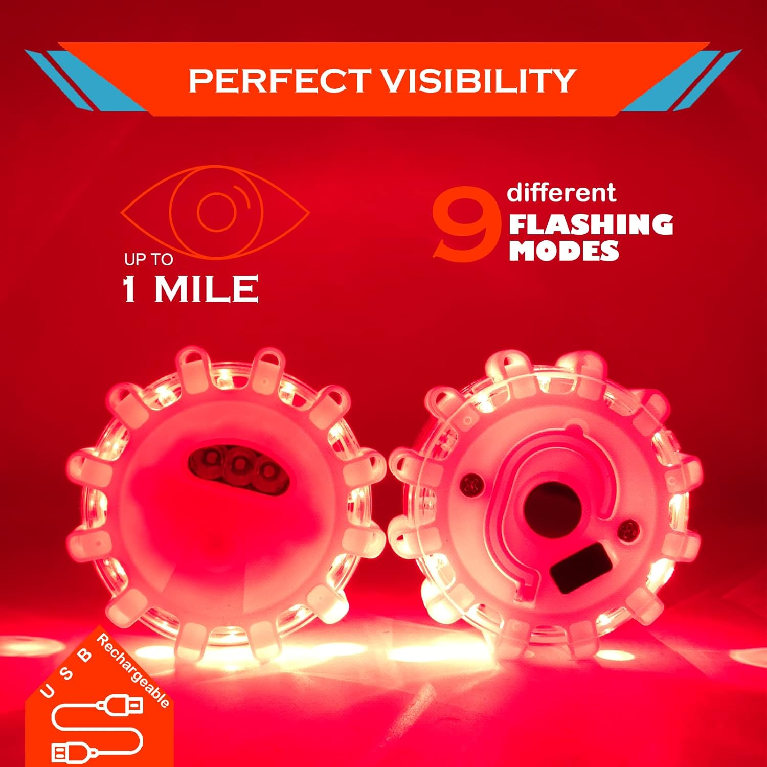8 Pack Rechargeable LED Road Flares Roadside Emergency Car Kit, Emergency Lights for Vehicles with Magnetic Base & Hook, 3 in 1 USB Cable Included