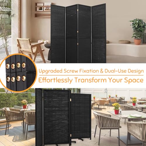 Bamboo Room Divider Folding Privacy Screens, Wall Divider for Room Separation, Portable Room Partitions and Dividers, 5.6FT Bamboo Mesh Woven Room Divider Panel (Brown, 4 Panel)