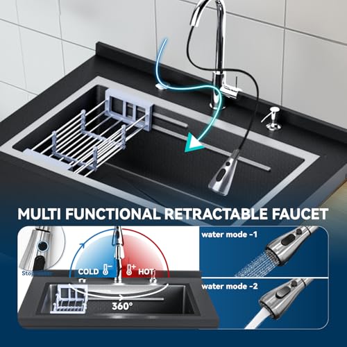 Stainless Steel Utility Sink,24" FreeStanding Laundry&Utility Room Sinks with Cold and Hot Water Faucet,Hoses and Drain Kit Commercial Single Bowl,Laundry Sink for Kitchens, Garage (24x18x36 Black)