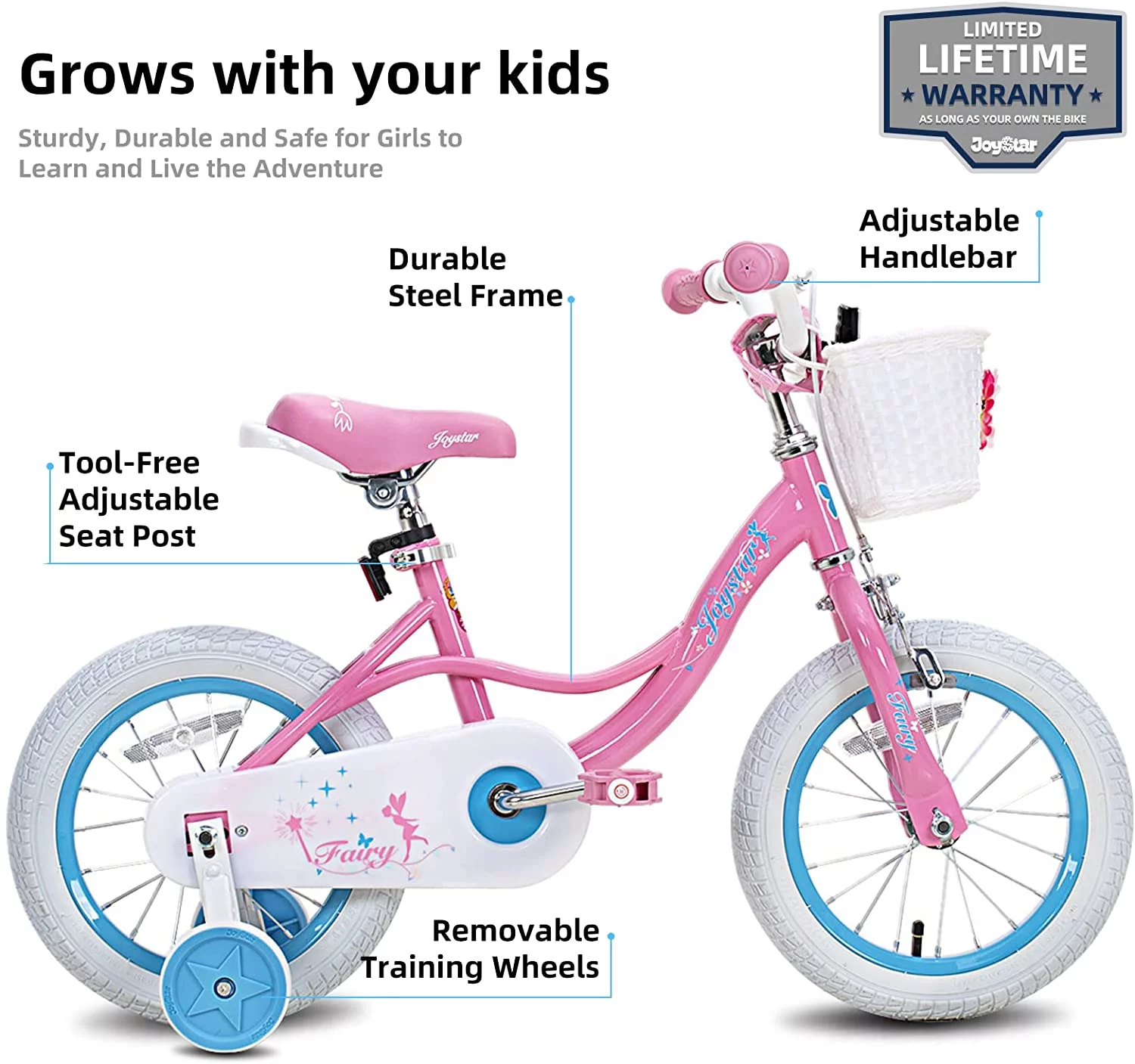 Joystar Fairy 16in Toddler Bicycle w/ Training Wheels, Girls Ages 4 to 7