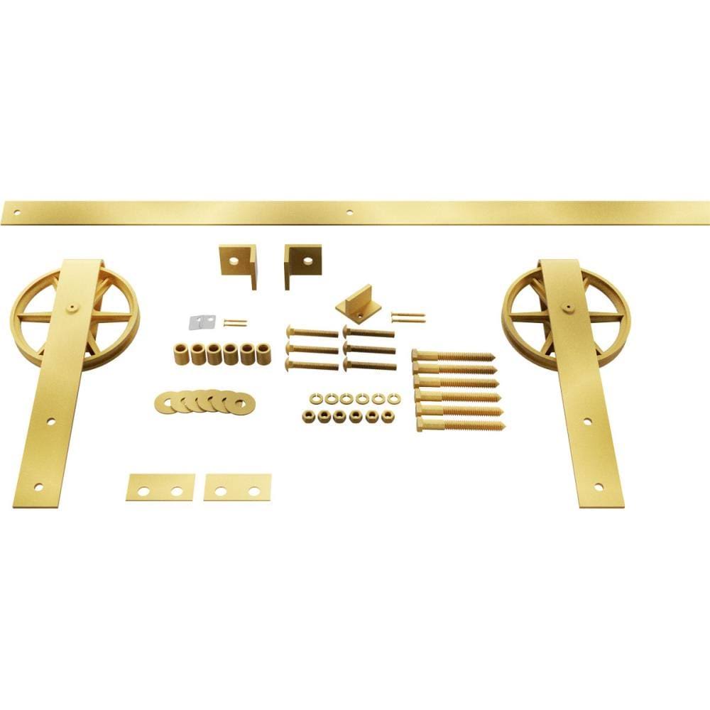Premium Wagon Wheel Strap Barn Door Hardware Set w/ 7& Track for 2 1/4x22 Doors, Jacob&s Gold