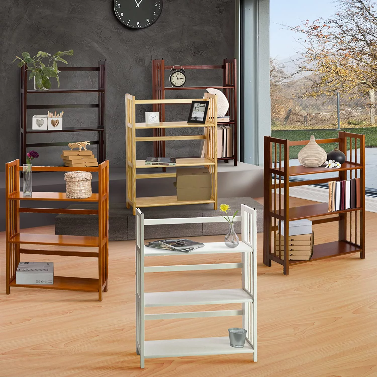 3 Shelf Folding Stackable Bookcase, 27.5" Wide, Espresso - Curated Treasures Market