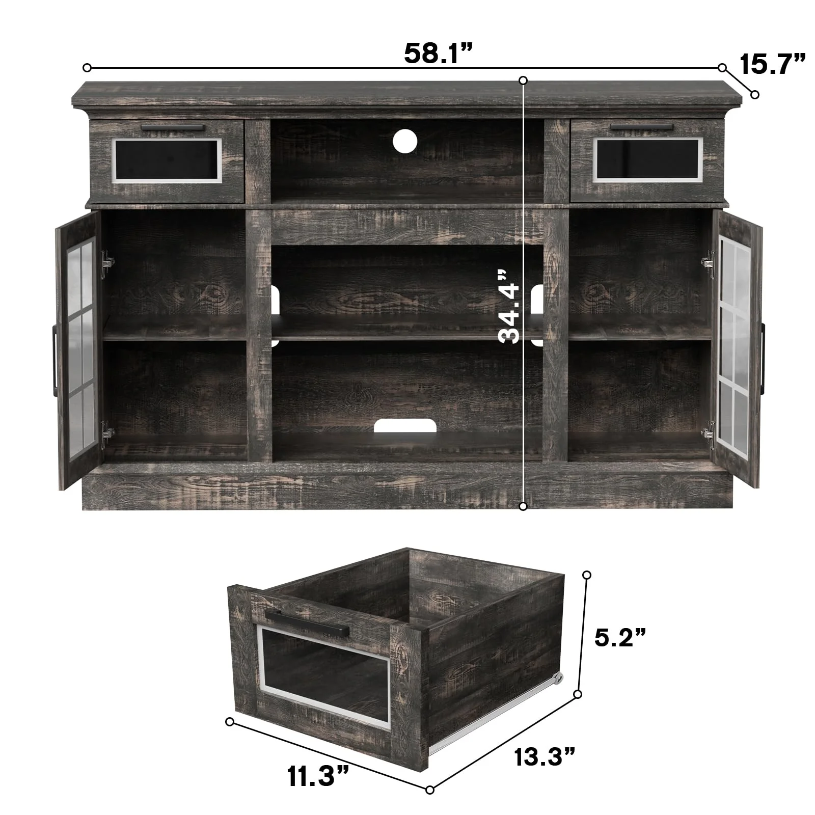 LGHM Fireplace TV Stand, Entertainment Center for 65 inch TV with 23" Electric Fireplace for Living Room, Dark Oak