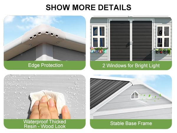 8x6x7 FT Resin Storage Shed, Waterproof Outdoor Storage Shed w/Floor, 2 Windows, Double Lockable Doors & Vents, Tool Shed for Patio Garden, Lawn, Backyard, Dove Grey