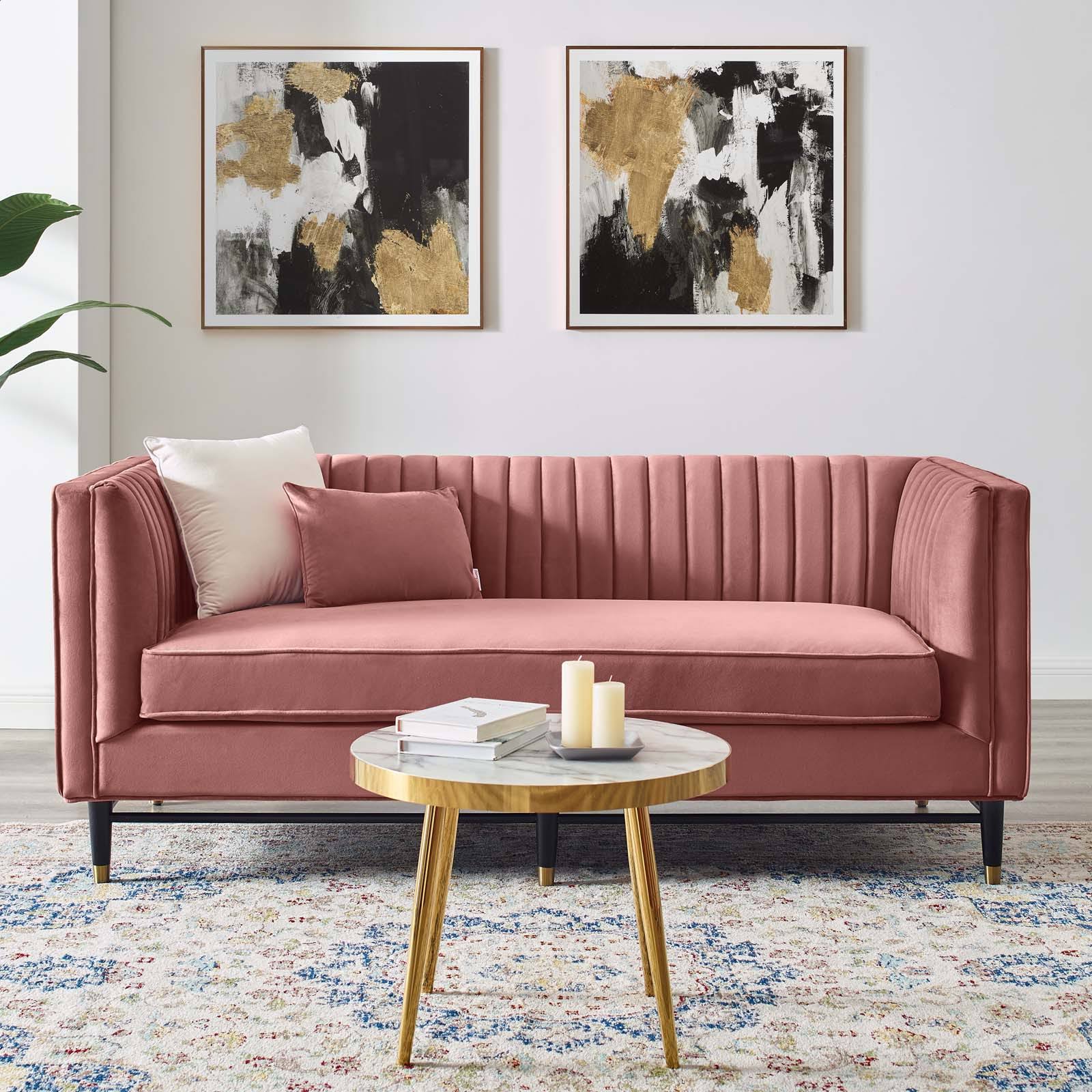 Devote Channel Tufted Performance Velvet Loveseat - Gray