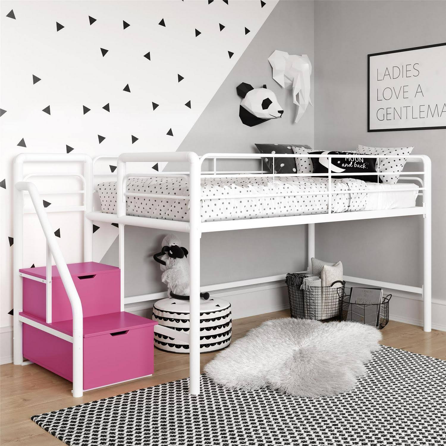 Junior Twin Loft Bed with Storage Steps, Black