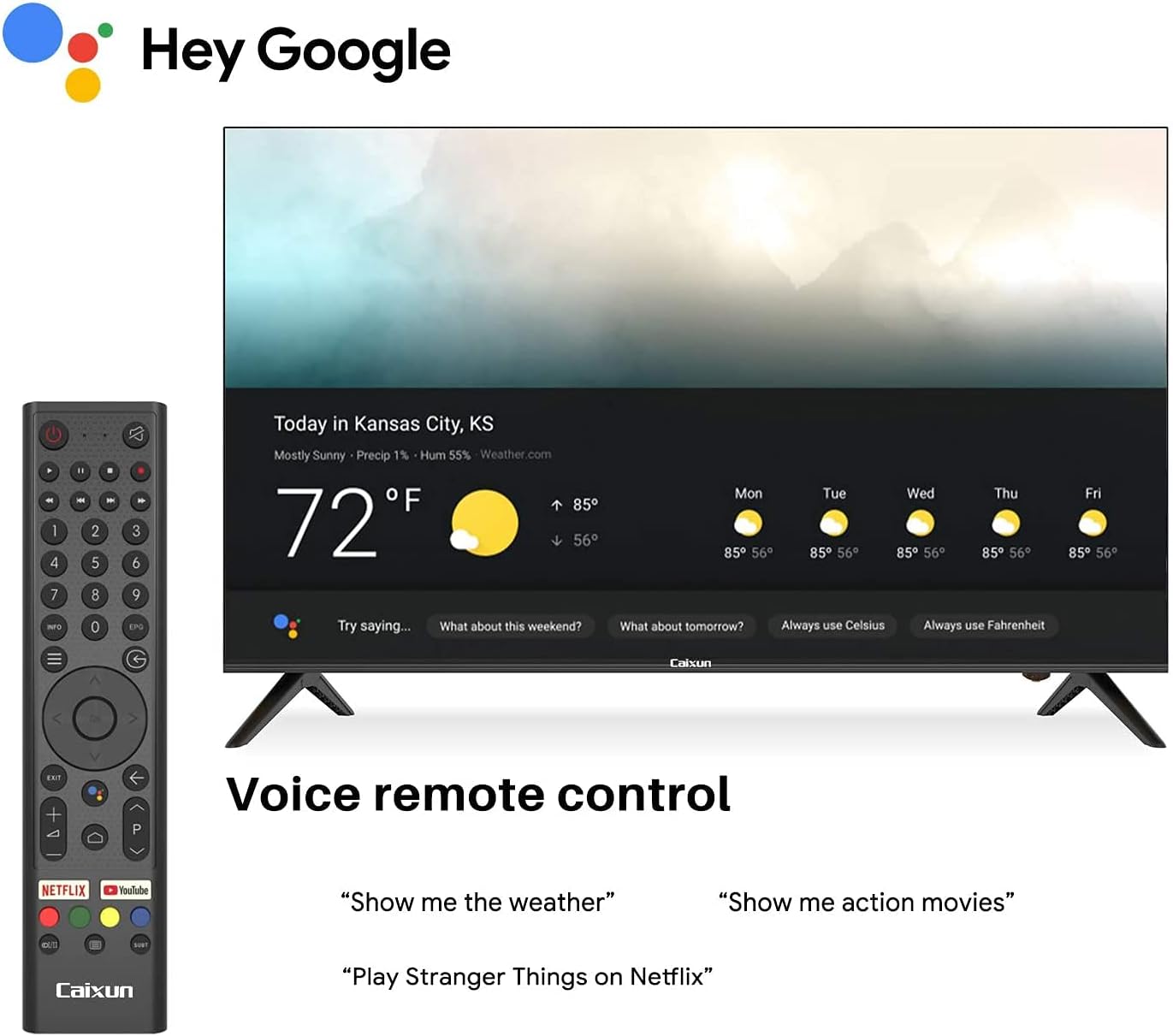 Caixun EC50S1A, 50 inch 4K UHD HDR LED Smart Android TV with Google Assistant (Voice Control), Screen Share, HDMI, USB, Wi-Fi, Bluetooth(2021 Model)