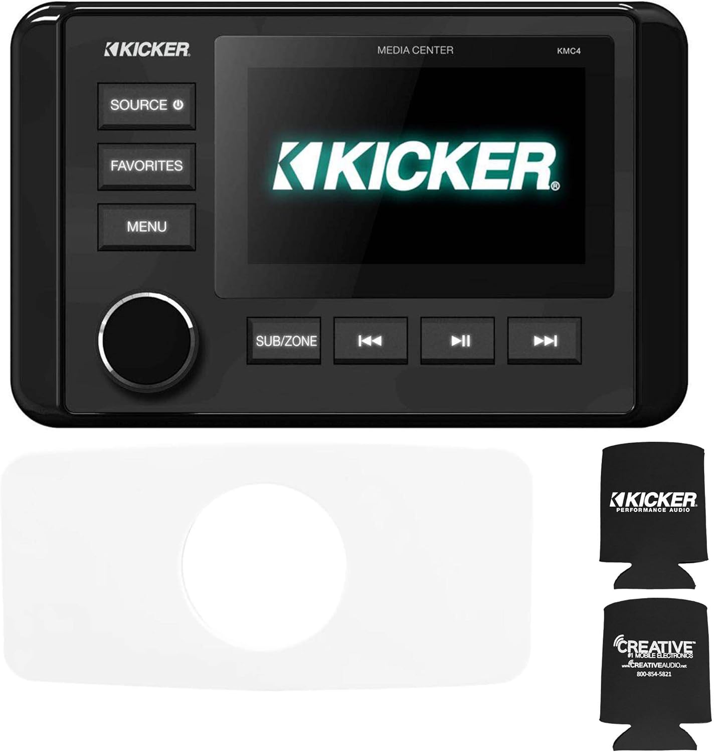 Kicker KMC4 Waterproof Radio with Stinger Marine SEADASH3W Universal Marine 3" Radio Dash Kit - White