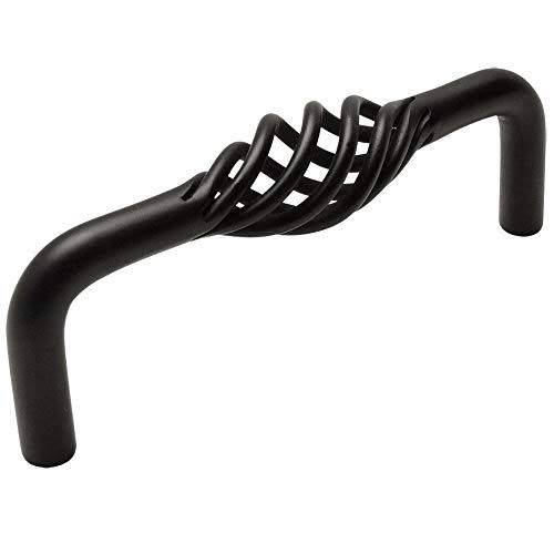 Cosmas 9992-96FB Flat Black Birdcage Cabinet Hardware Handle Pull - 3-3/4 inch (96mm) Hole Centers - 25 Pack