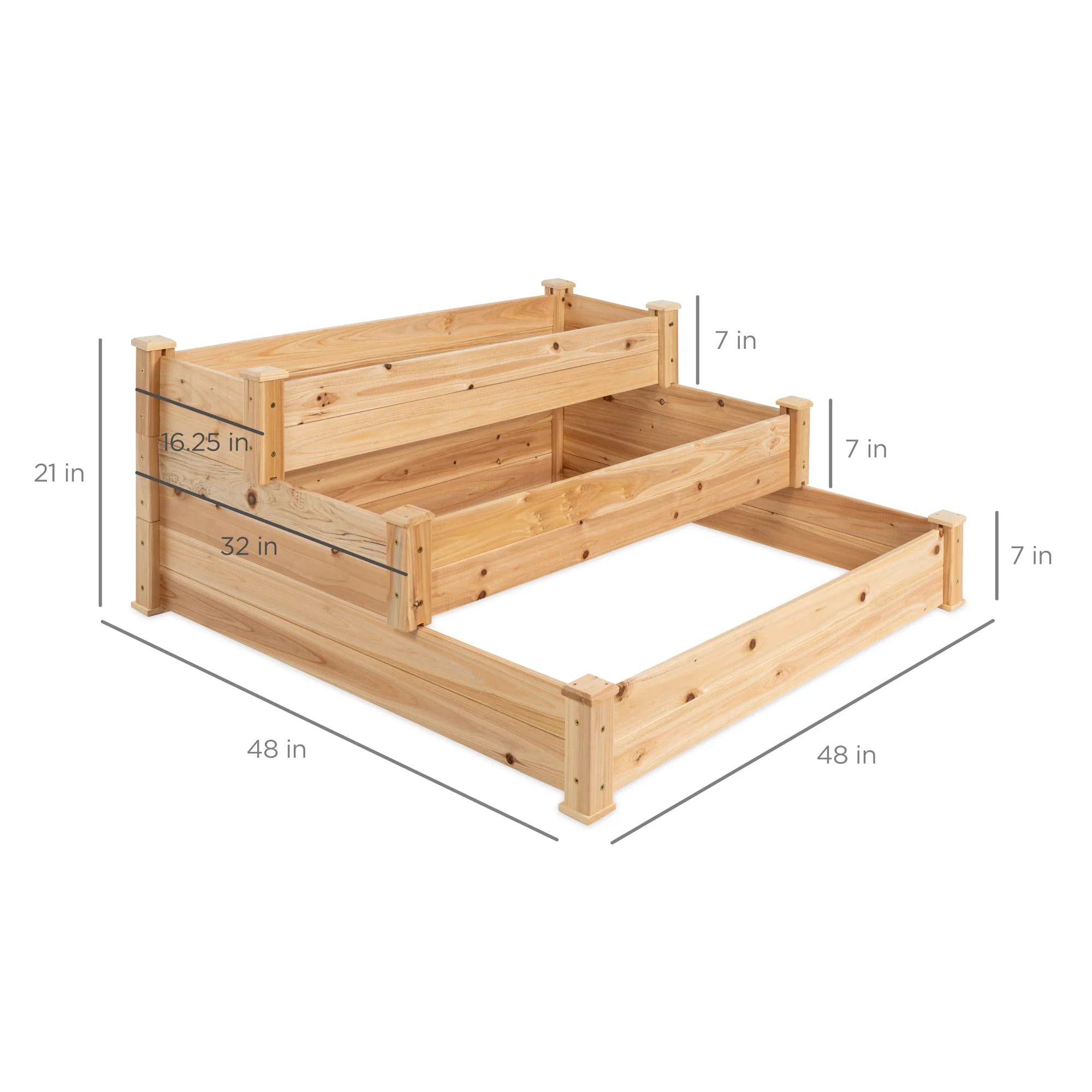 3-Tier Fir Wood Raised Garden Bed Planter Kit for Plants, Herbs, Vegetables, Outdoor Gardening w/Stackable & Flat Arrangement, Easy Assembly - Natural - Curated Treasures Market