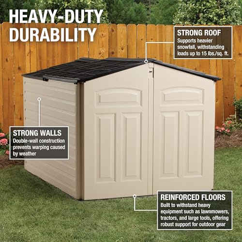 Rubbermaid Slide-Lid Resin Outdoor Storage Shed (5 x 6.5 Ft),Weather Resistant, Beige/Brown, Organization for Home/Backyard/Garden Tools/Lawn Mower/Bike Storage/Pool Supplies
