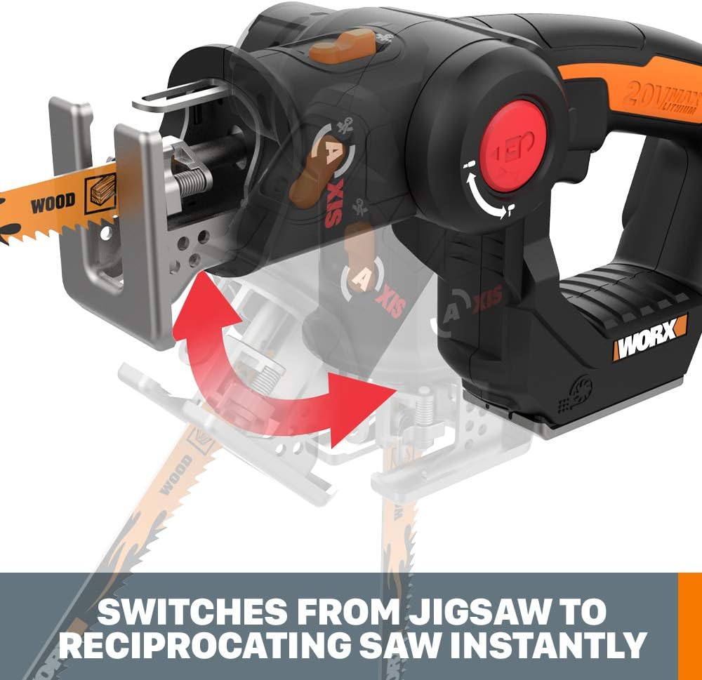 WORX WX550L.5 20V Cordless Reciprocating Saw Jig Saw with Orbital Mode, Variable Speed, & Tool-Free Blade Change System