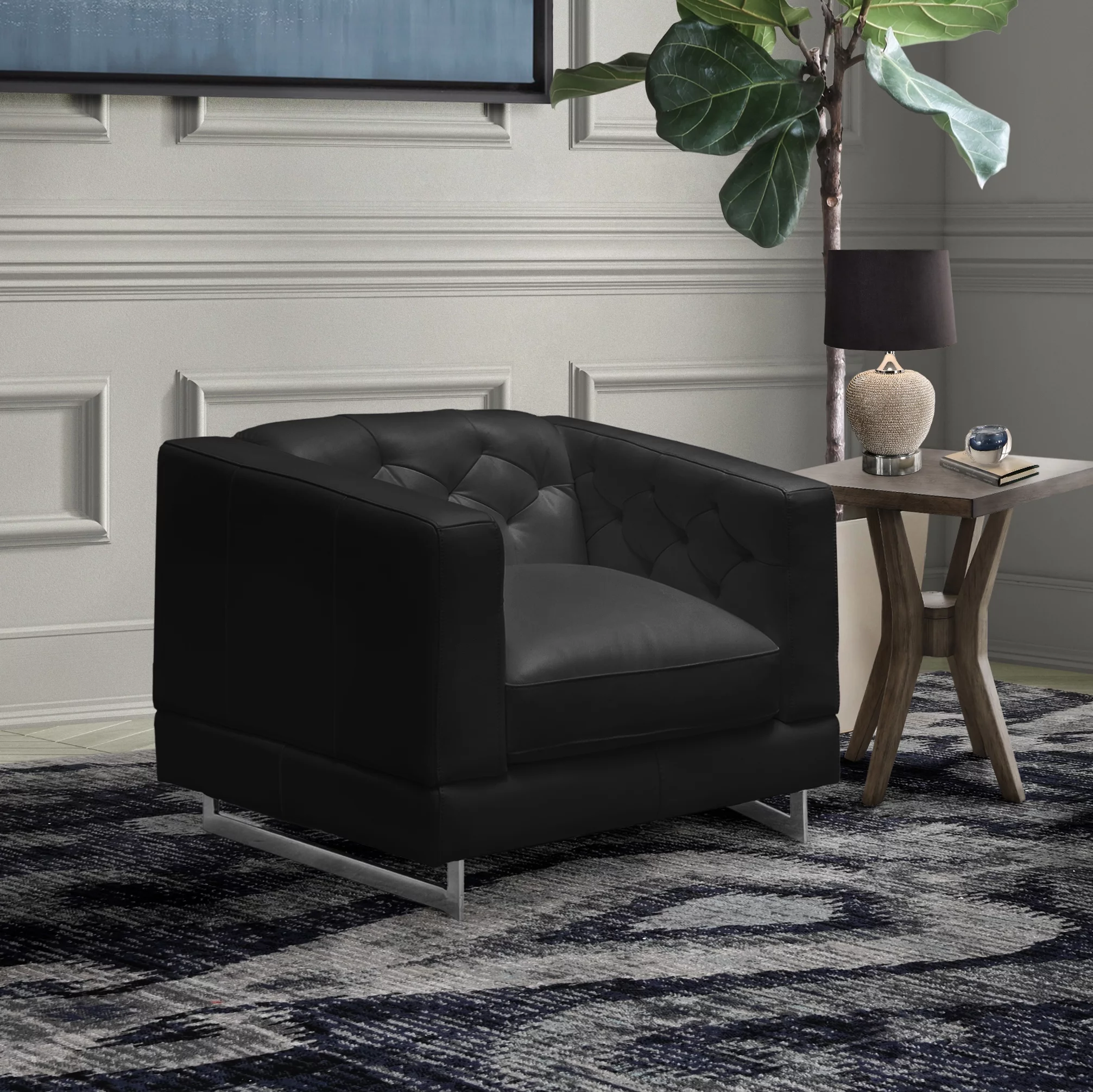 Devon & Claire Elizabeth 3-pc Leather Sofa and Chairs Set, Black