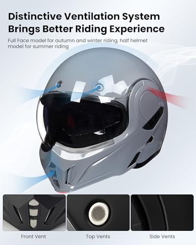 ILM Vintage Full Face Modular Motorcycle Helmet for Adults Men ATV UTV Snowmobile with 180° Reversible Chin Guard DOT Model-B707(Matte Black, L)