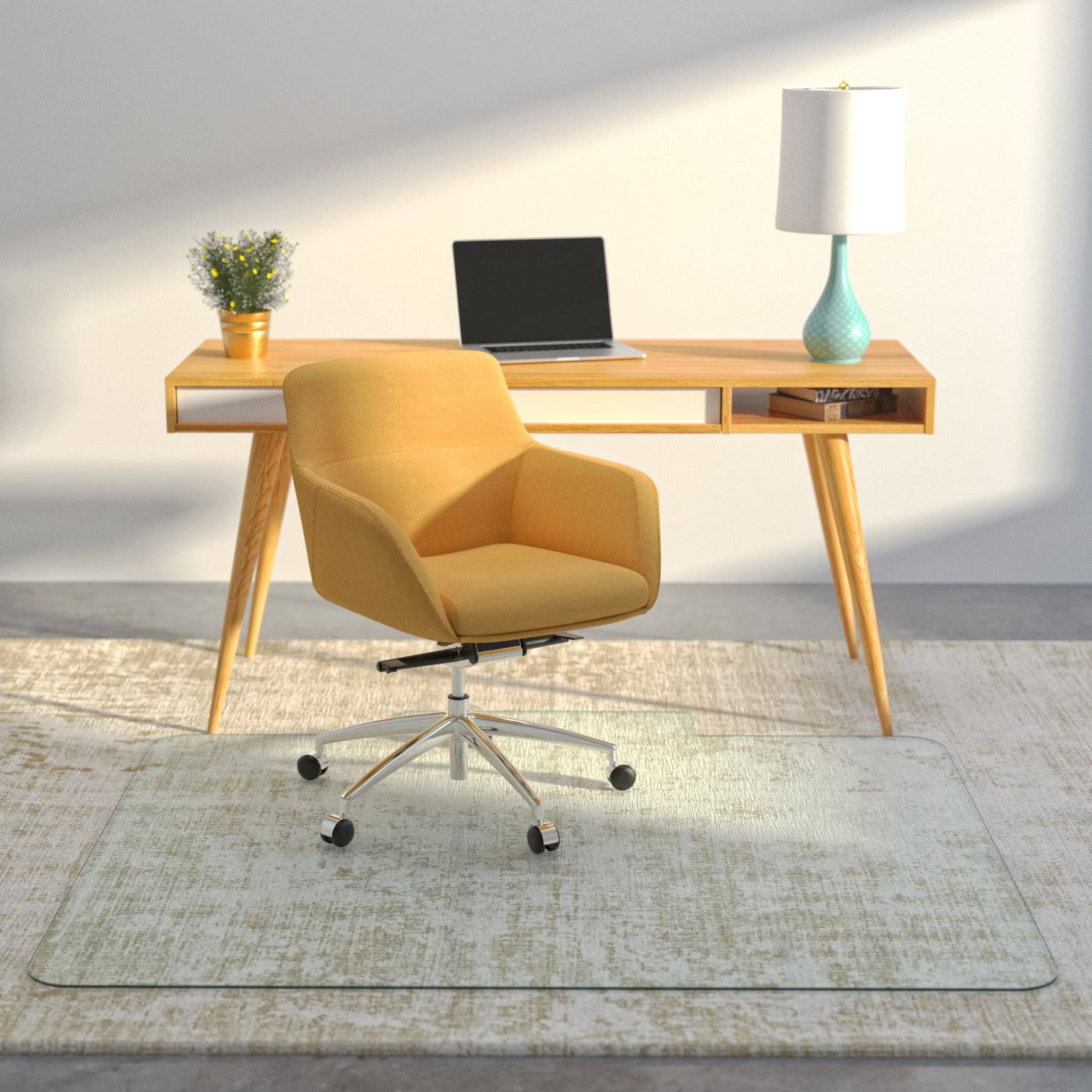 Vitrazza Glass Chair Mat | Nano Tech Coating | Tempered Glass | 46x22 x 60x22 Tabbed