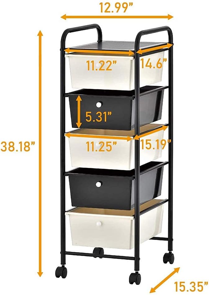 Drawer Storage Carts 5-Drawers Rolling Cart Utility Drawers Organizer on Wheels for Office School Living Room Bedroom,Large Storage