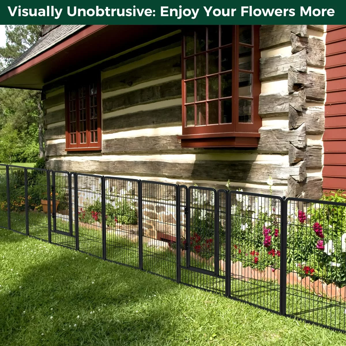FXW Garden Fence 32 Panels 72ft (L)×40in (H) Animal Barrier Decorative Metal Fence with 2 Gates Temporary Fencing No Dig Fencing for Yard Patio, Black