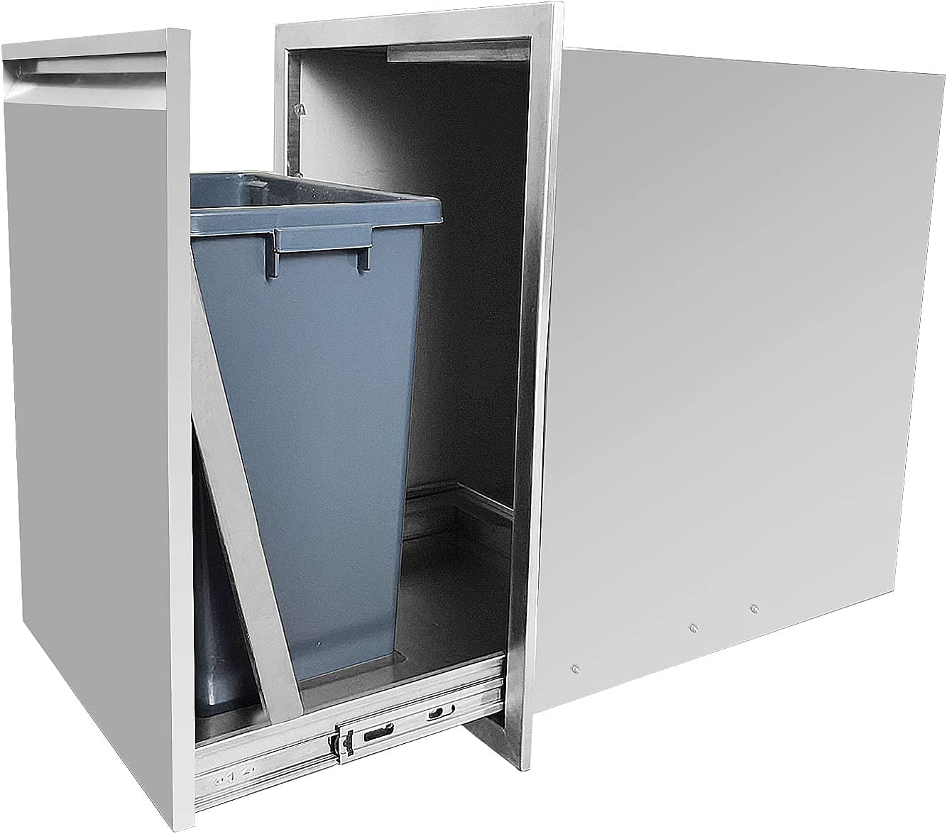 Built-in Double Trash Drawer Stainless Steel W20''X H27''X D24'' Pull Out Trash Drawer with 2 Trash Wastebasket 5.2 Gallon (20.8 Quart), BBQ Island Drawer (Include 2 Trash Bins)