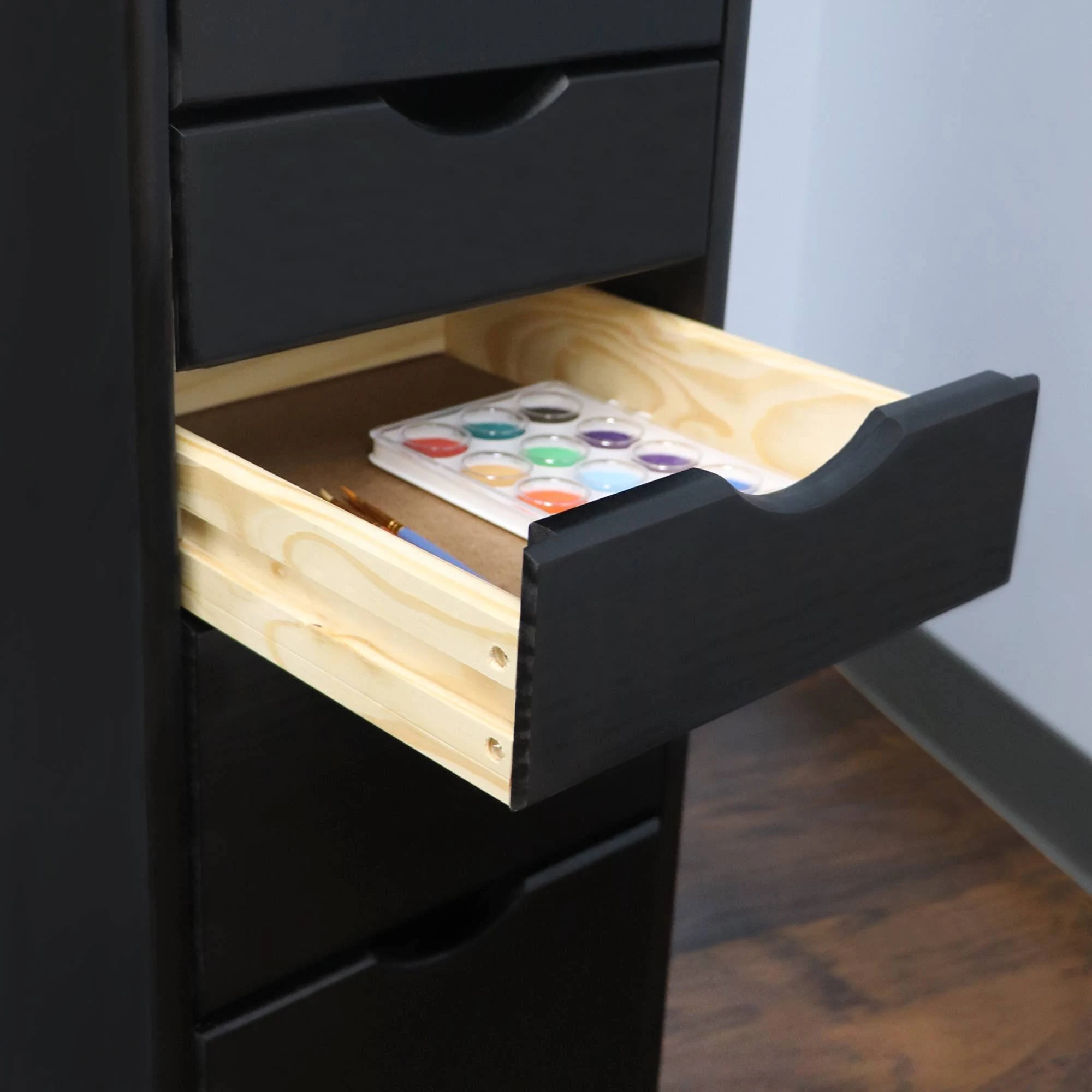 Adeptus Solid Wood 6+2 Drawer Roll Cart Black