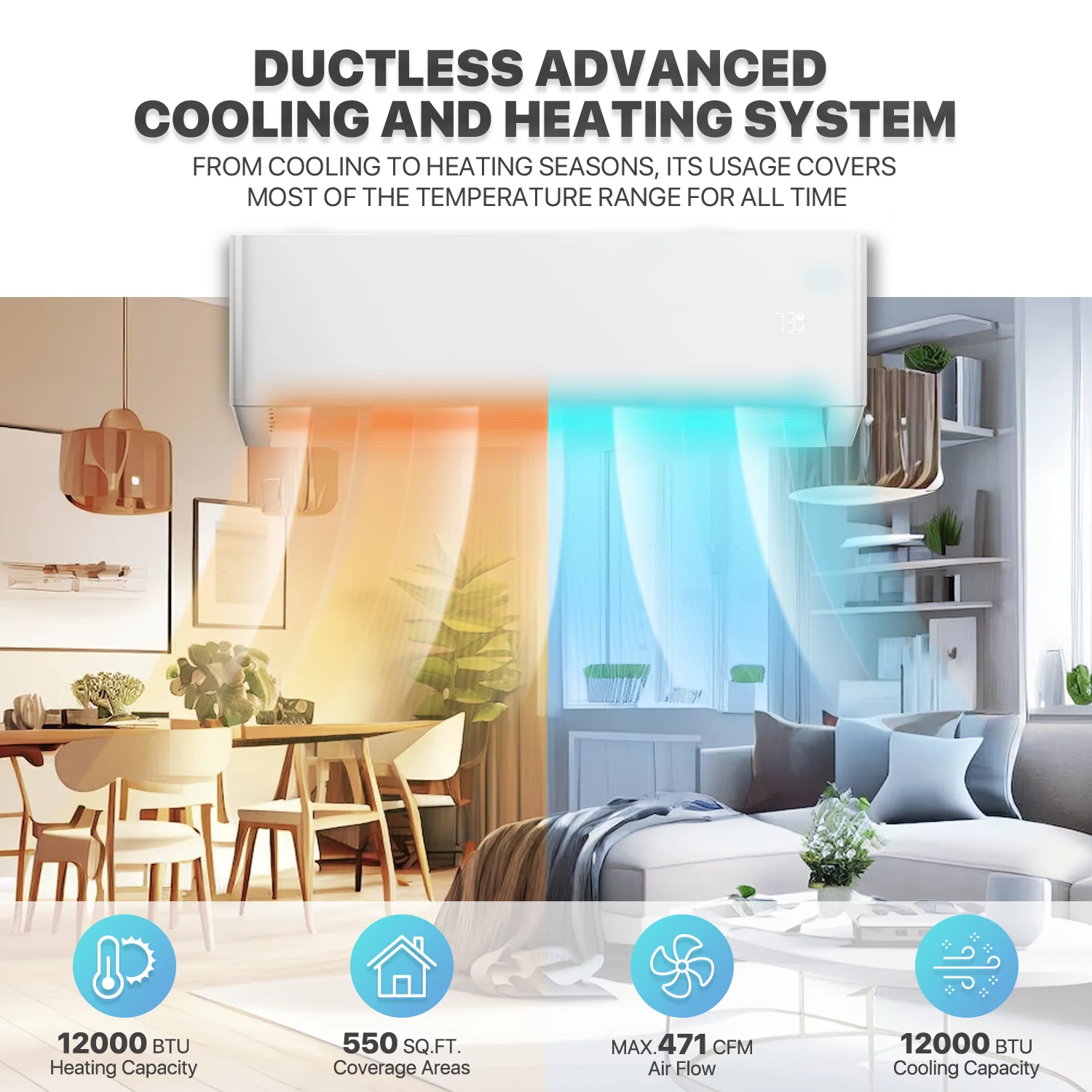 mollie 12000 BTU 22 SEER Mini Split Air Conditioner & Heater with WIFI , Wall-Mounted AC Unit Cools Rooms up to 550 Sq.Ft, Energy Efficient Inverter AC with Heat Pump, White
