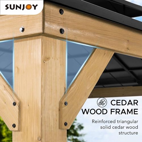Sunjoy Wood Gazebo with Double Steel Hardtop Roof for Garden, Backyard Shade