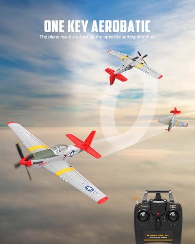 VOLANTEXRC RC Plane, 4 Channel Remote Control Airplane Fighter RTF with 6-Axis Gyro, 3 Modes & Aerobatics Easy to Fly, 2.4GHz Radio Controlled Aircraft for Beginners, Boys & Adults, P51D Mustang, Red
