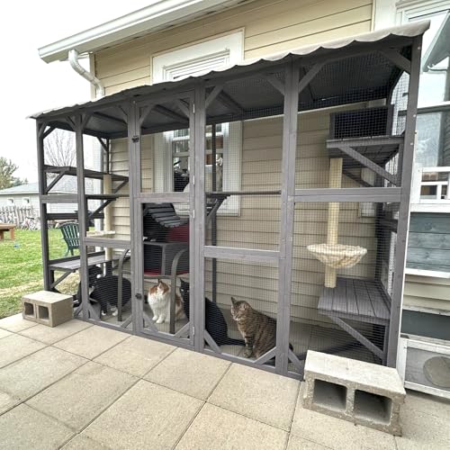 Catio Outdoor Cat Enclosure Window Cat House Wall Mounted Wooden Cat Cage with Scratching Posts,Resting Box