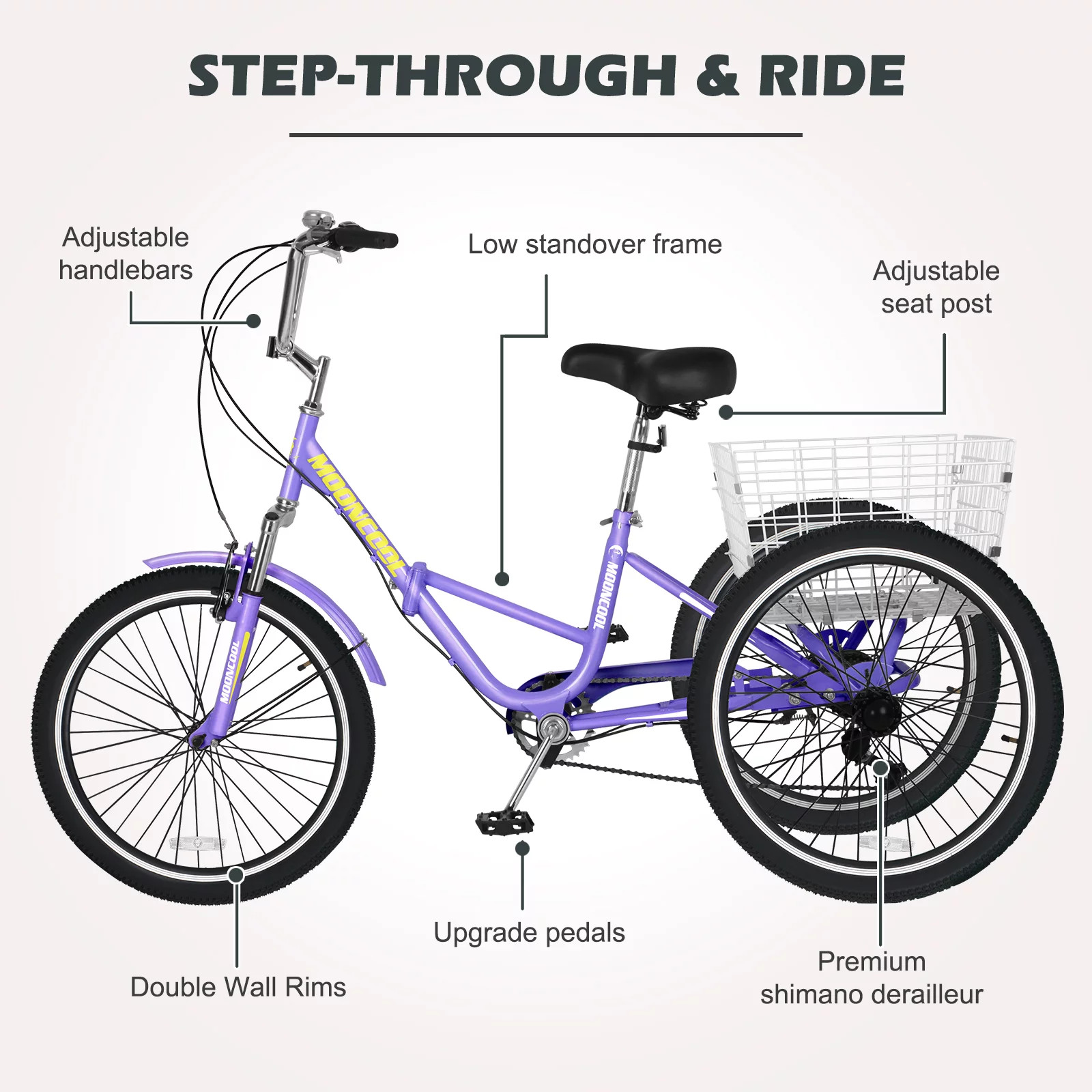 LILYPELLE 24 Adult Tricycle 7 Speed, Three Wheel Bikes for Adults 400lbs,Low-Step Through Trike Cruiser for Exercise Shopping Outdoor Activities,Cyan