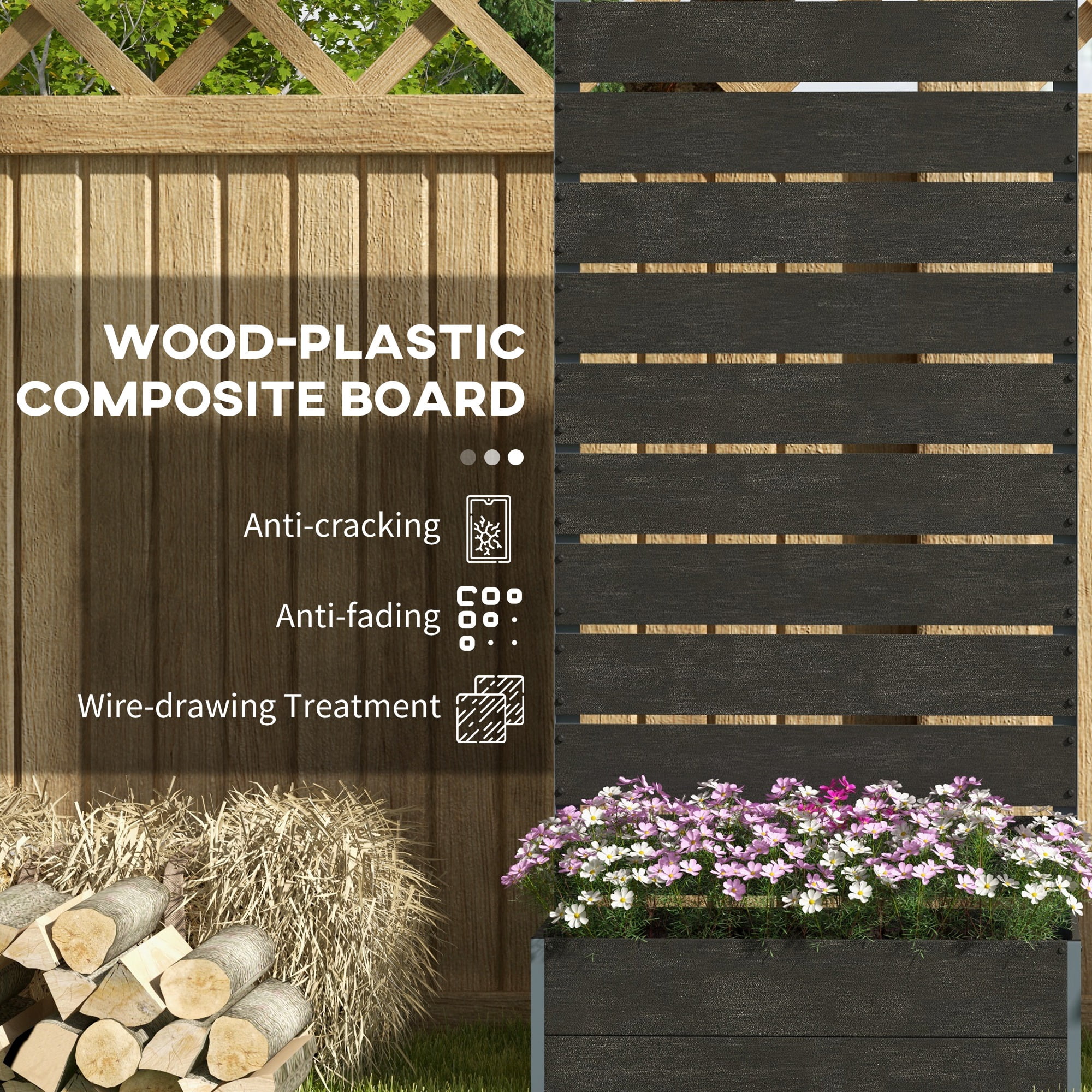 Outsunny Raised Garden Bed with Trellis for Climbing Plants & Vines, Black