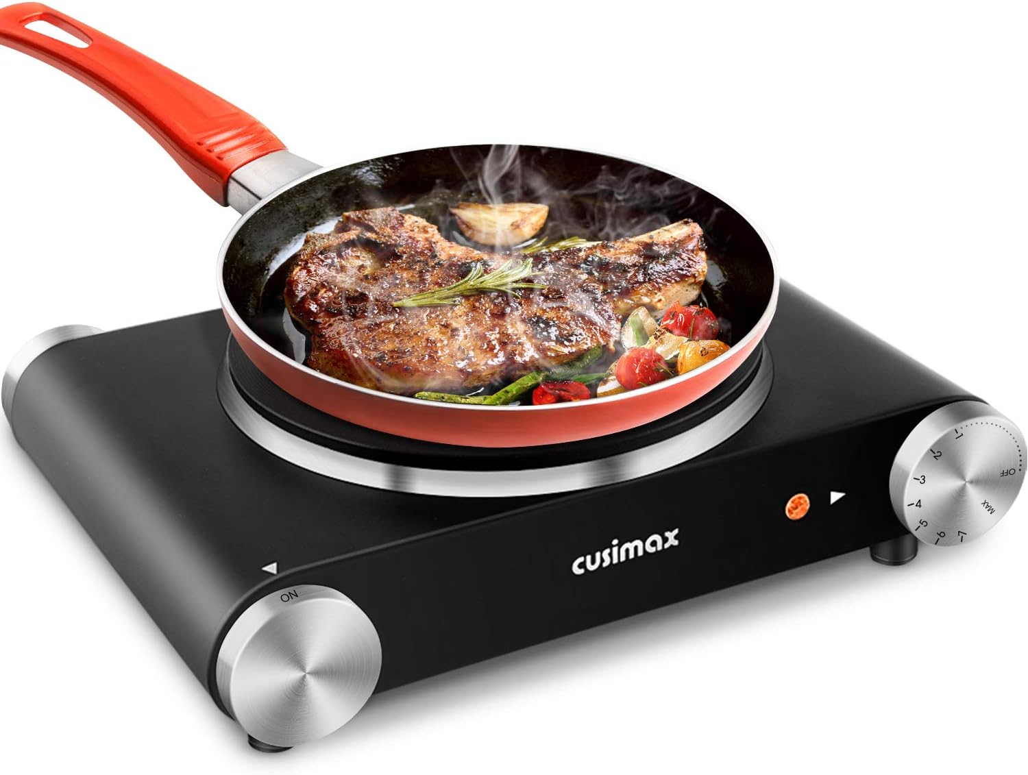 Hot Plate, CUSIMAX Double Burner 1800W Electric Burners, Double Hot Plate for Cooking Portable Electric Cooktop, Cast Iron Hot Plates, Countertop Burner, Black Stainless Steel, Easy to Clean