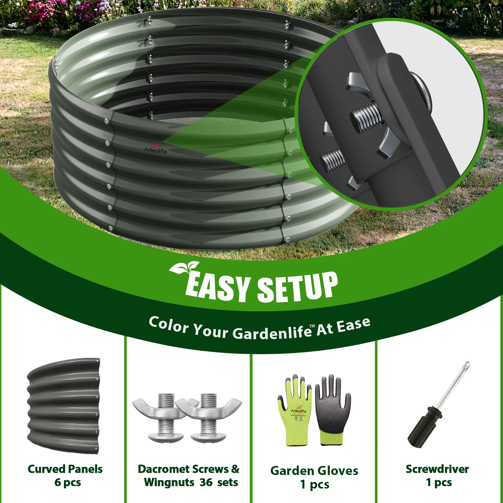 2 Pack-4Ft Round Galvanized Raised Garden Bed, 18” Tall Above Ground Modular Metal Planter Boxes Outdoor For Vegetables Flowers Herbs, Anti-Rust & Easy-Setup Quartz Grey - Curated Treasures Market