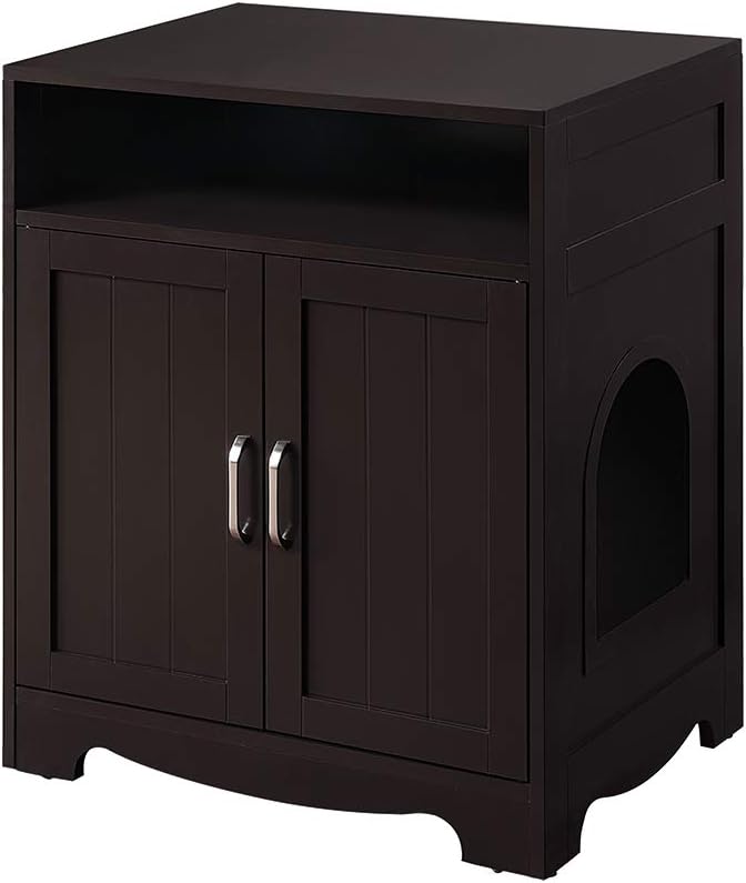 beeNbkks Cat Litter Box Furniture, Cat Washroom Hidden Litter Box Enclosure with 2 Entrances, Cat House Storage Nightstand, Wooden Pet Crate Furniture