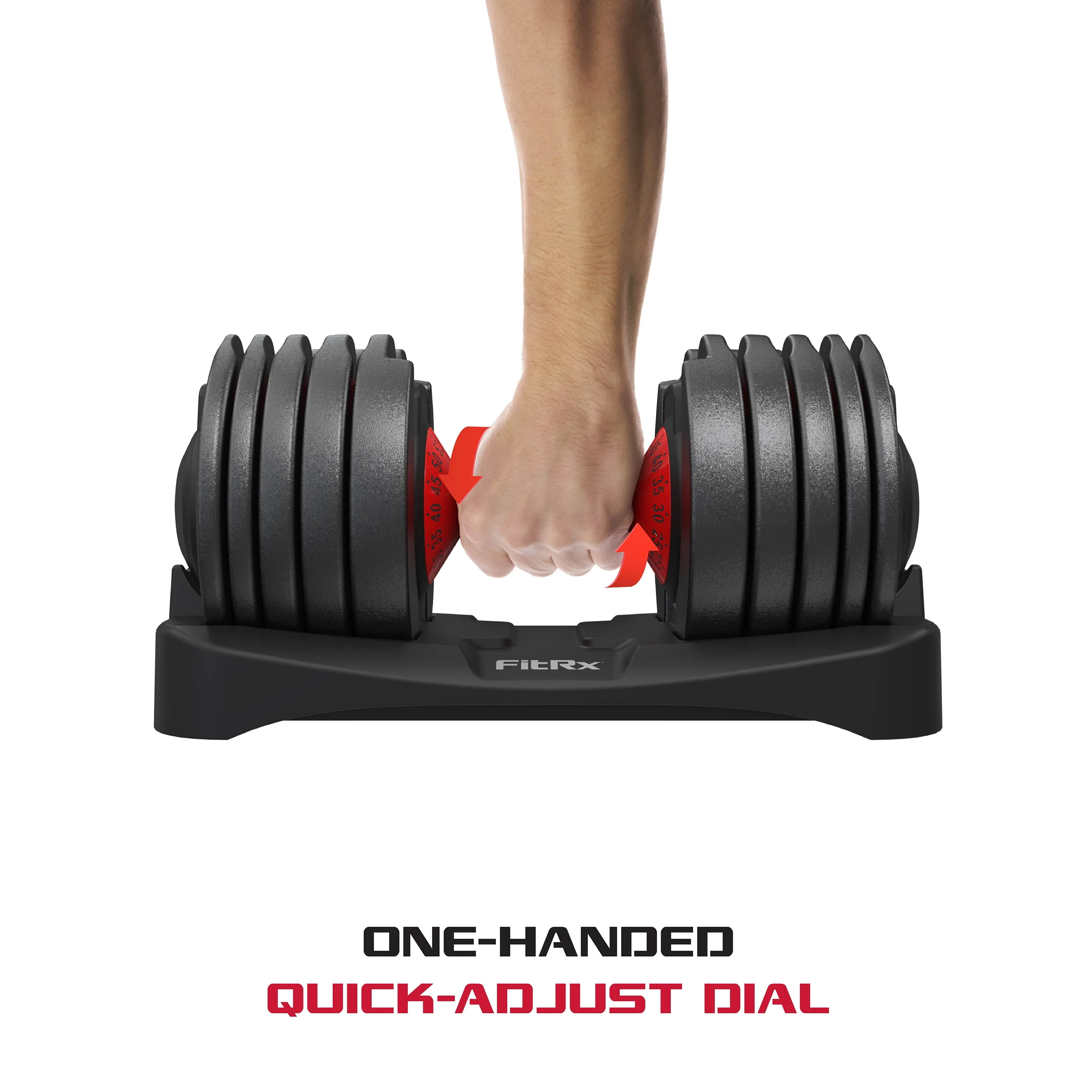 FitRx SmartBell, Quick-Select Adjustable Dumbbell, 5-52.5 lbs. Weight, Black, Single
