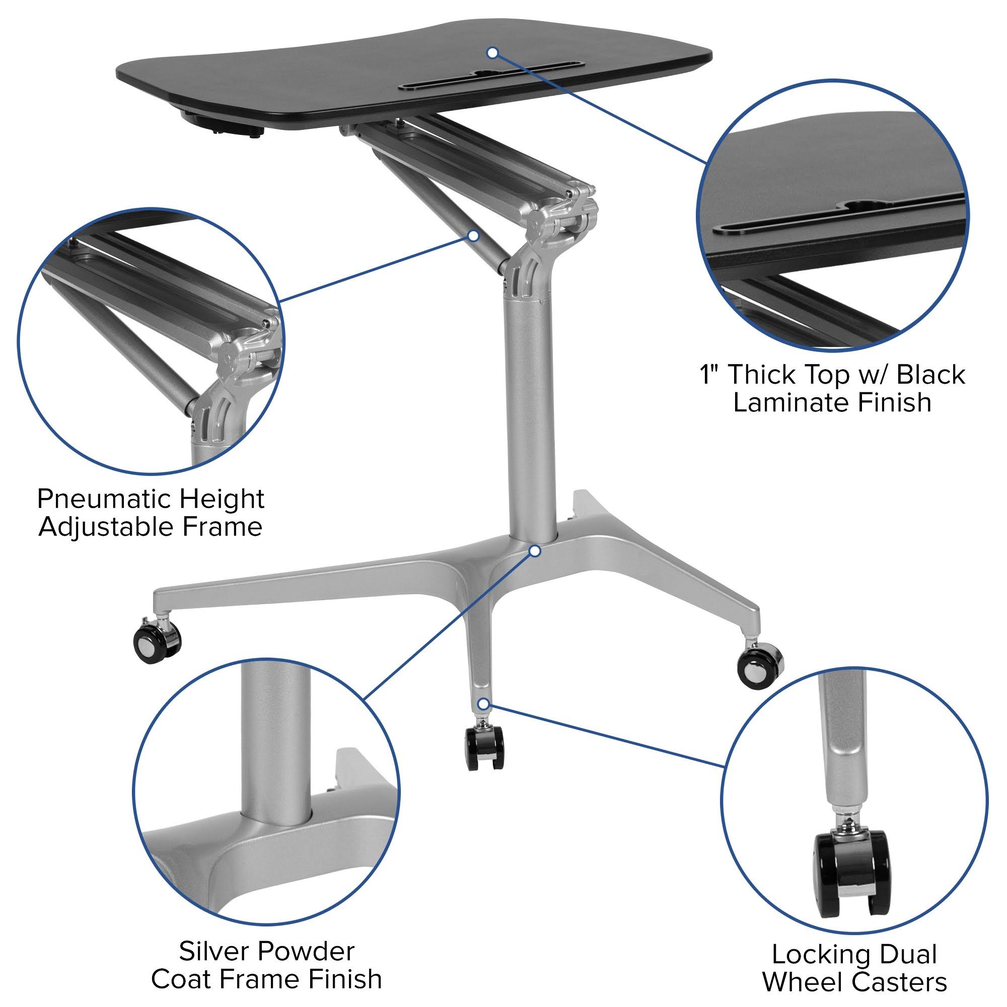 Flash Furniture Mobile Sit-Down Stand-Up Black Computer Ergonomic Desk with 28.25x22W Top - Adjustable Range 29x22- 41x22
