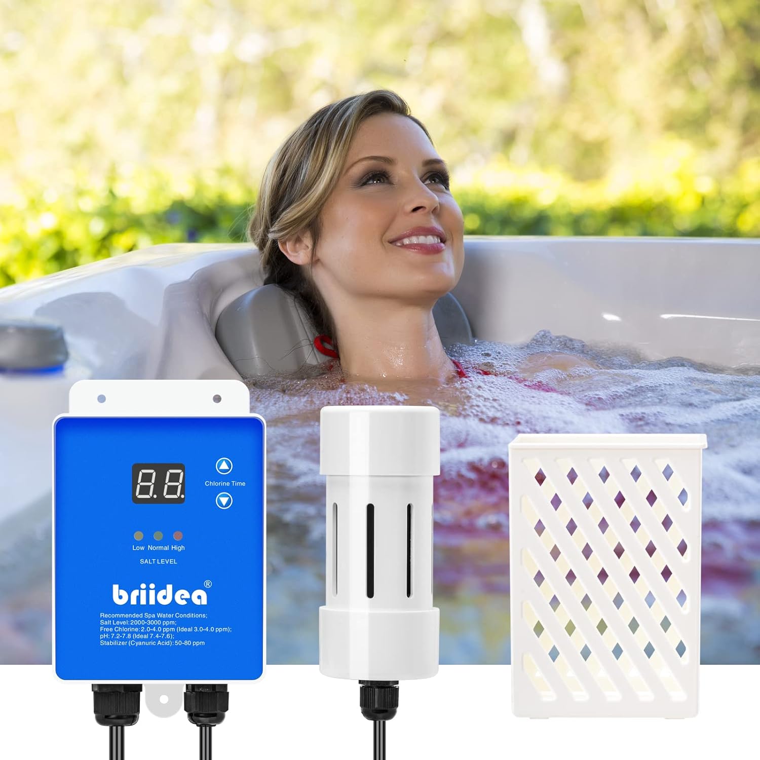 Salt Chlorine Generator, Briidea Chlorine Generator for Hot Tubs & Swim Spas, Up to 2000 Gallons, Chemical-Free