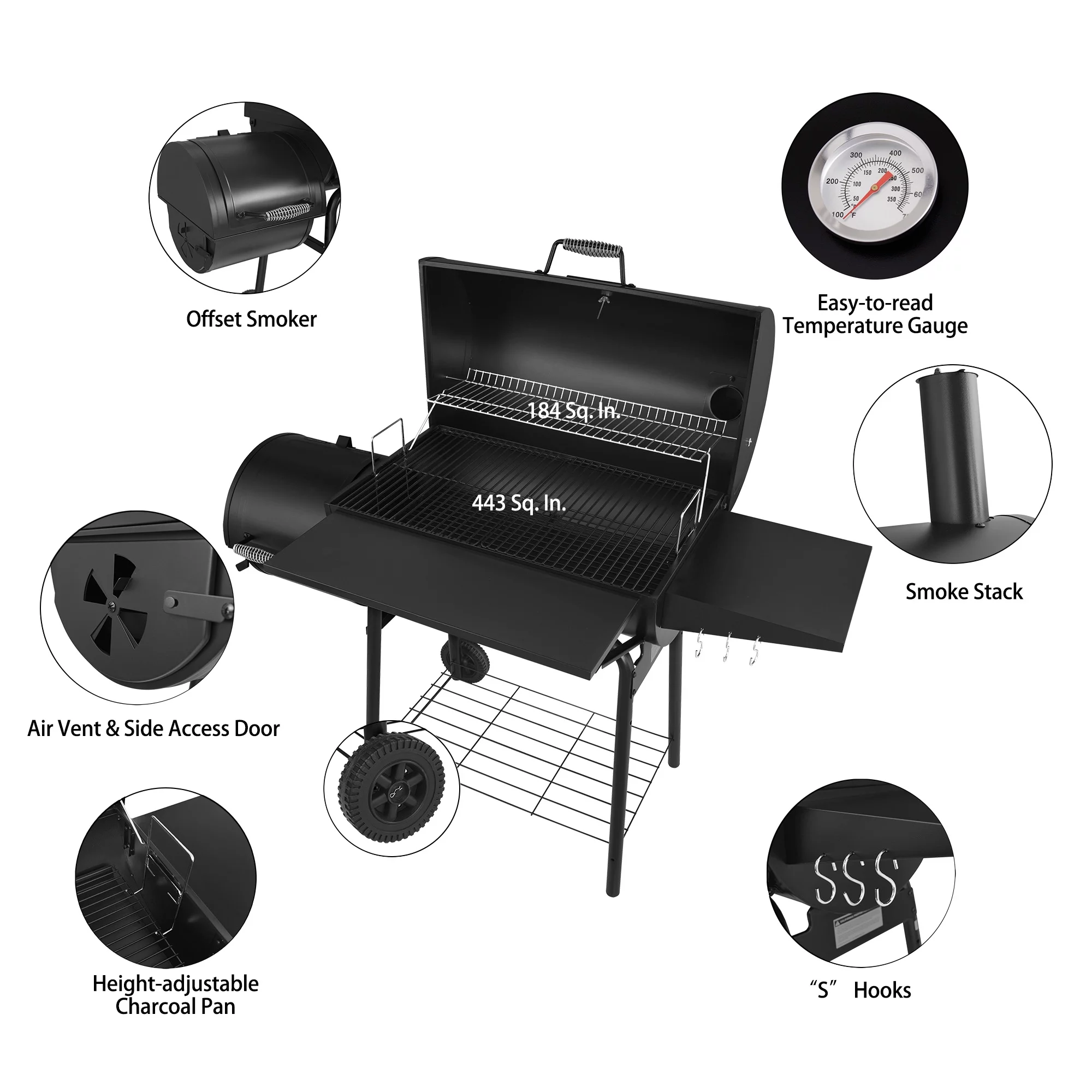 Royal Gourmet 30 CC1830S Steel Charcoal Grill with Offset Smoker