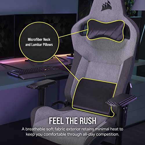 Corsair T3 Rush Fabric Gaming Chair (2023) – Racing-Inspired Design – Soft Fabric Exterior – Padded Neck Cushion – Memory Foam Lumbar Support – Adjustable Seat Height – Charcoal