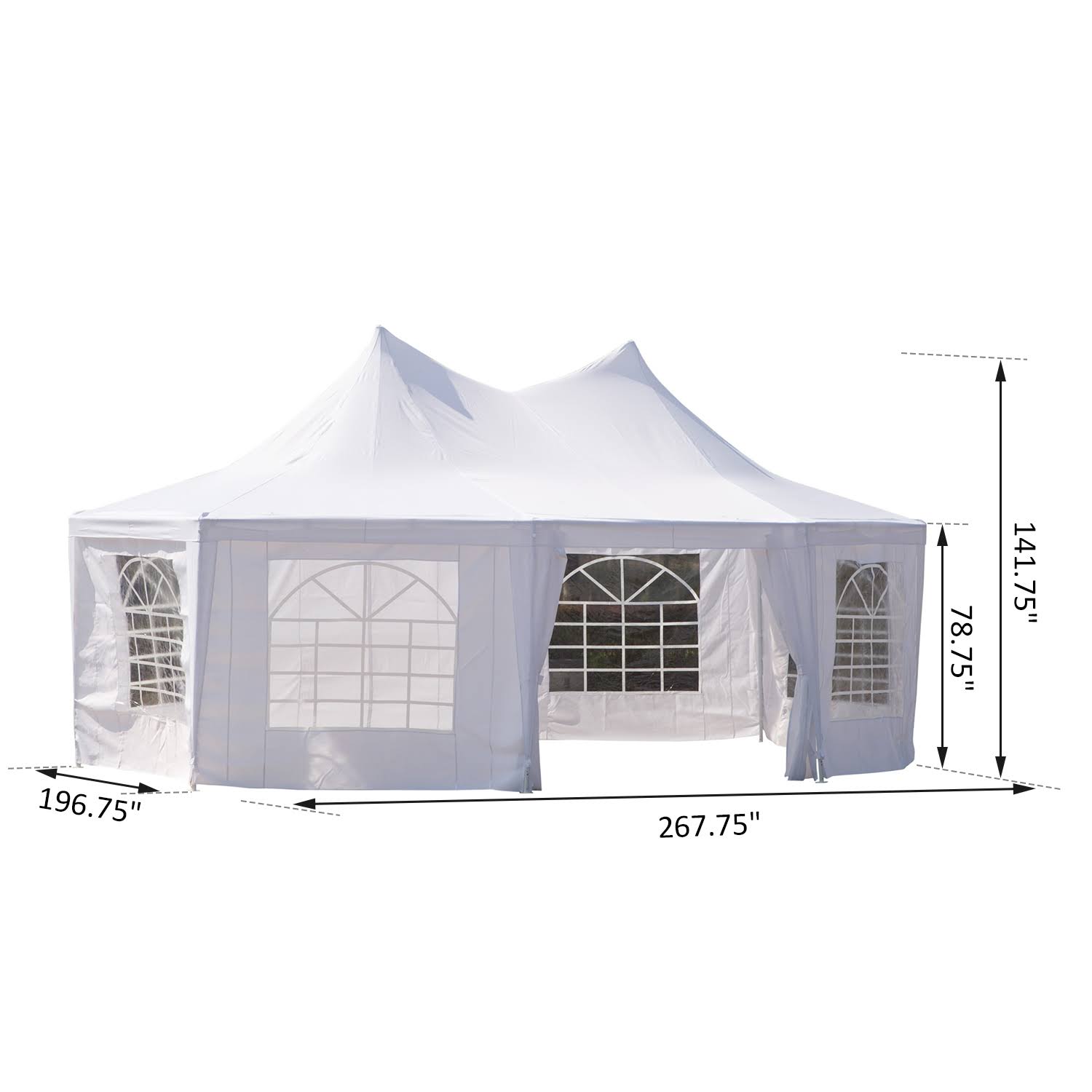 Outsunny 22 x 16 Large Octagon 8-Wall Party Canopy Gazebo Tent - White