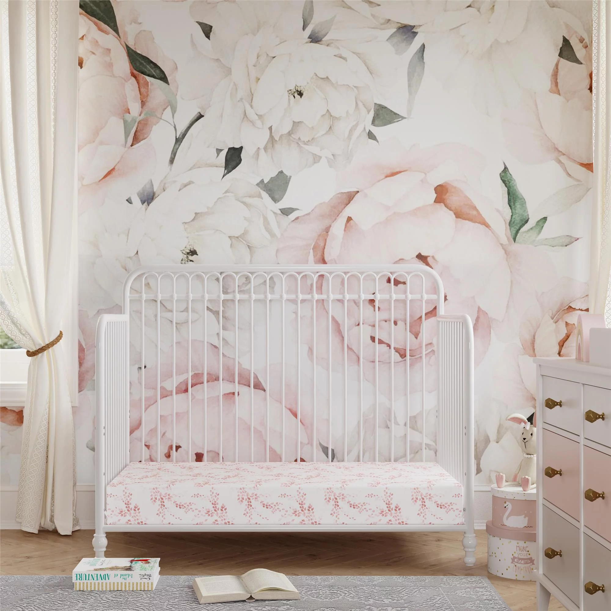 Little Seeds Ivy 3-in-1 Convertible Metal Crib, Off White - Curated Treasures Market