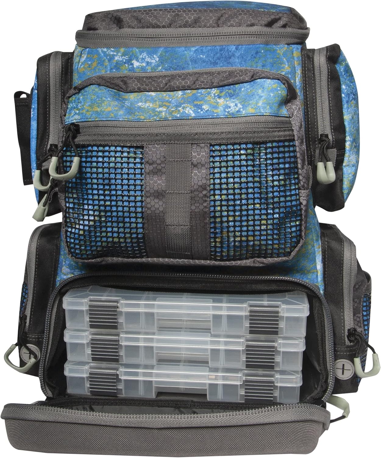 Calcutta Squall Tactical Tackle Backpack | Mossy Oak Shoreline Pattern | 3 3600 Tackle Trays | Durable Fishing Tackle Bag | Padded Backpack Straps | 2 Leader Wheel Pockets