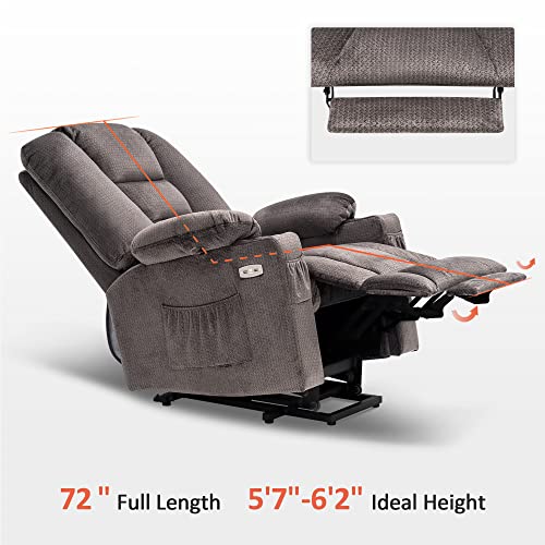 MCombo Small Power Lift Recliner Chair with Massage and Heat for Petite People, Cup Holders, USB Ports, Side Pockets, Fabric 7569 (Small-Regular, Brown)