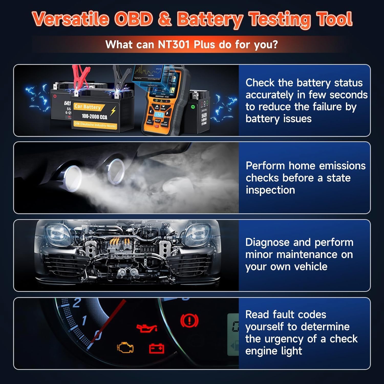 FOXWELL Code Reader NT614 Elite OBD2 Scanner and FOXWELL NT301 Plus 2 IN1 OBD2 Scanner Battery Tester